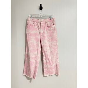 Y2K Zara Women's 10 Pink Tie-Dye Jeans Cutoff Straight Leg Fairy Cottage Glam